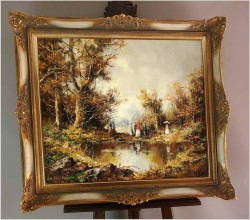 Stary obraz olejny! Piknik w parku - Friedrich Karl Thauer (1924-2009)