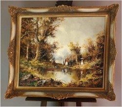 Stary obraz olejny! Piknik w parku - Friedrich Karl Thauer (1924-2009)