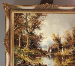 Stary obraz olejny! Piknik w parku - Friedrich Karl Thauer (1924-2009)