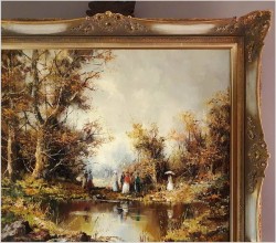 Stary obraz olejny! Piknik w parku - Friedrich Karl Thauer (1924-2009)