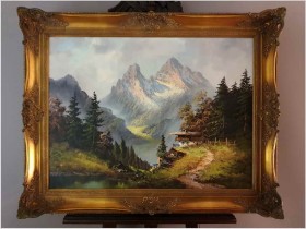 Wspaniałe malarstwo! Widok na dolinę alpejską - Sygn. Bogner XXw.