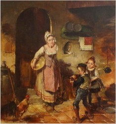 GOSPOSIA I BAWIĄCE SIĘ DZIECI - SCENA RODZAJOWA! DICKMEIS GERHARD (1918-1978r.)