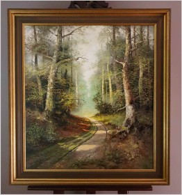 Mistrzowskie malarstwo olejne! Tajemniczy Las - W. Volker (XXw. Niemcy)