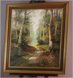 Mistrzowskie malarstwo olejne! Tajemniczy Las - W. Volker (XXw. Niemcy)