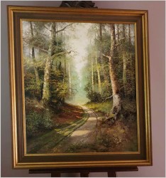 Mistrzowskie malarstwo olejne! Tajemniczy Las - W. Volker (XXw. Niemcy)