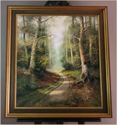 Mistrzowskie malarstwo olejne! Tajemniczy Las - W. Volker (XXw. Niemcy)