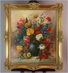 Pałacowe malarstwo! Kwiaty w wazonie - Louisa Medina (ur. 1911 Padwa)