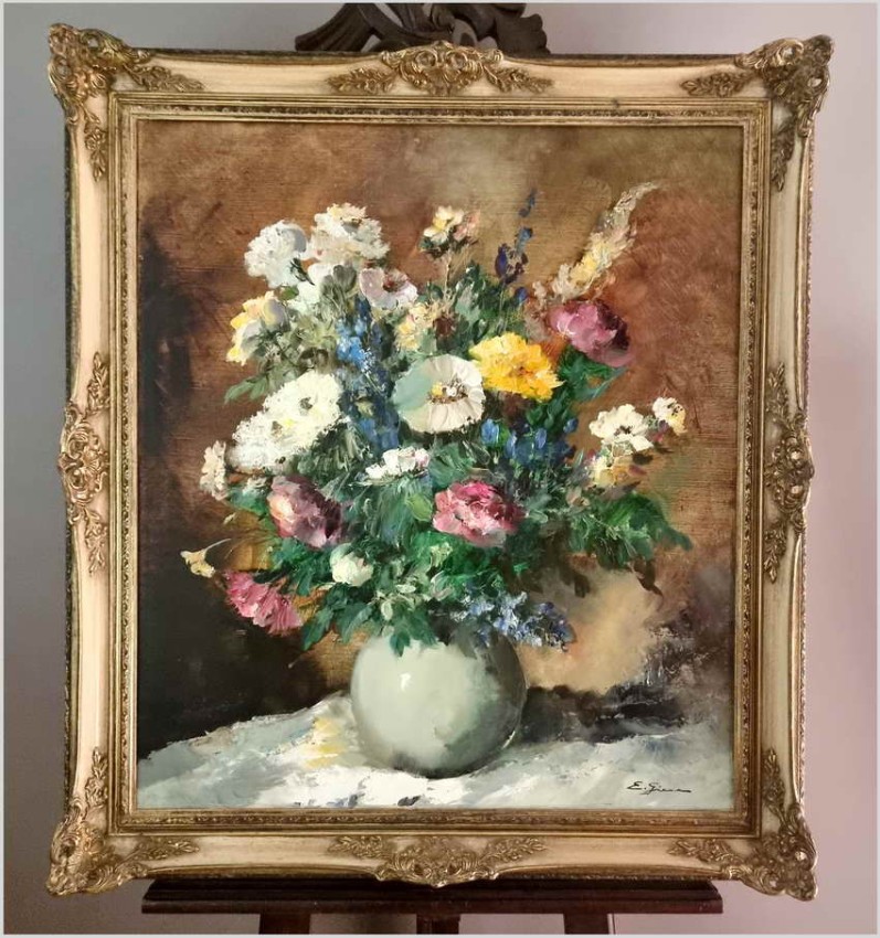 Malarstwo szpachlowe! Kwiaty w wazonie - oryg. Erich Griese *1912