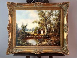 Stary obraz olejny! Piknik w parku - Friedrich Karl Thauer (1924-2009)