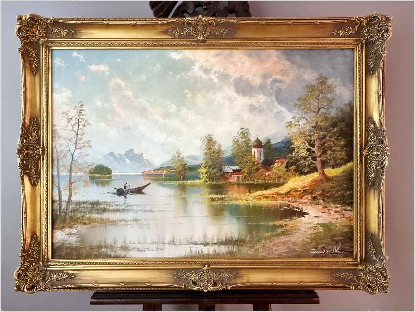 Rybak nad jeziorem Stranbergersee - Gustaw Weiss/Guwe (106cmx96cm)