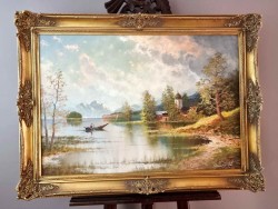 Rybak nad jeziorem Stranbergersee - Gustaw Weiss/Guwe (106cmx96cm)