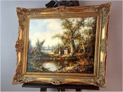 Stary obraz olejny! Piknik w parku - Friedrich Karl Thauer (1924-2009)