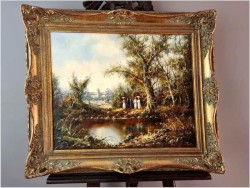 Stary obraz olejny! Piknik w parku - Friedrich Karl Thauer (1924-2009)