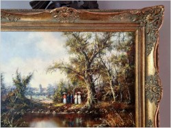 Stary obraz olejny! Piknik w parku - Friedrich Karl Thauer (1924-2009)