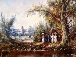 Stary obraz olejny! Piknik w parku - Friedrich Karl Thauer (1924-2009)