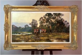 Panoramiczny obraz! Wyjazd na polowanie org. Eugen Otterbach *1907