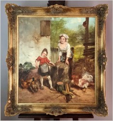 Gosposia z dziewczynką karmiącą kaczki - Dickmeis Gerhard (1918-1978)