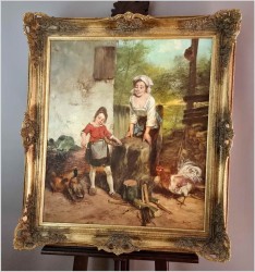 Gosposia z dziewczynką karmiącą kaczki - Dickmeis Gerhard (1918-1978)