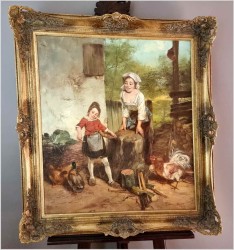 Gosposia z dziewczynką karmiącą kaczki - Dickmeis Gerhard (1918-1978)