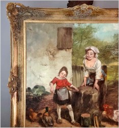 Gosposia z dziewczynką karmiącą kaczki - Dickmeis Gerhard (1918-1978)