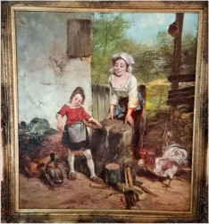 Gosposia z dziewczynką karmiącą kaczki - Dickmeis Gerhard (1918-1978)