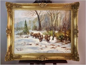 Tematyka myśliwska! Wataha dzików - Paul Becker ( Germany XXw.)