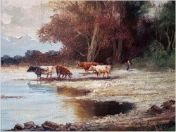 Wyjątkowy pejzaż z krowami ~ Helmut Stadelhofer *1914 | Rozmiar XXXL!