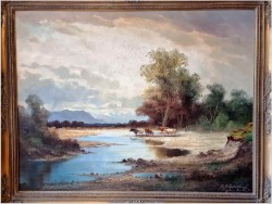 Wyjątkowy pejzaż z krowami ~ Helmut Stadelhofer *1914 | Rozmiar XXXL!