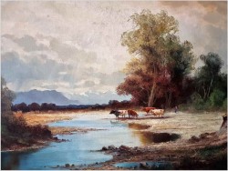 Wyjątkowy pejzaż z krowami ~ Helmut Stadelhofer *1914 | Rozmiar XXXL!