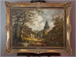 Wiejski krajobraz z bawiącymi się dziećmi - Heinrich Berger (1898-1977) 