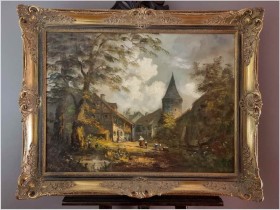 Wiejski krajobraz z bawiącymi się dziećmi - Heinrich Berger (1898-1977) 