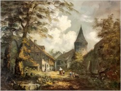 Wiejski krajobraz z bawiącymi się dziećmi - Heinrich Berger (1898-1977) 