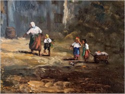 Wiejski krajobraz z bawiącymi się dziećmi - Heinrich Berger (1898-1977) 