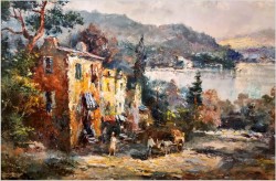 Technika Szpachlowa! Krajobraz śródziemnomorski - Paul Elbergo *1917