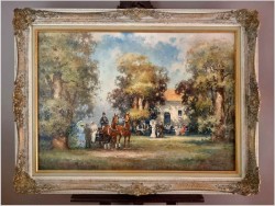 Wspaniały obraz olejny! Piknik w parku - H.G Kiesel *1941 Nürnberg