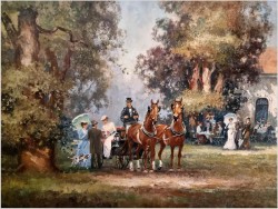 Wspaniały obraz olejny! Piknik w parku - H.G Kiesel *1941 Nürnberg