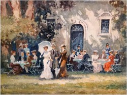 Wspaniały obraz olejny! Piknik w parku - H.G Kiesel *1941 Nürnberg