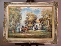 Wspaniały obraz olejny! Piknik w parku - H.G Kiesel *1941 Nürnberg