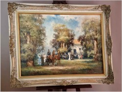 Wspaniały obraz olejny! Piknik w parku - H.G Kiesel *1941 Nürnberg