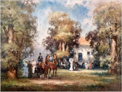 Wspaniały obraz olejny! Piknik w parku - H.G Kiesel *1941 Nürnberg