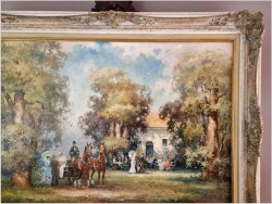 Wspaniały obraz olejny! Piknik w parku - H.G Kiesel *1941 Nürnberg