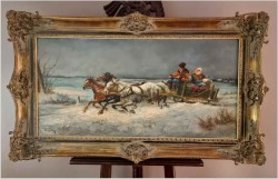 Duża panorama olejna! Pędząca trojka | Willy Franken (1911-1984)