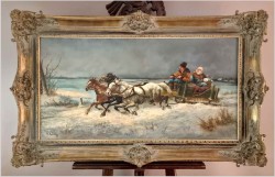 Duża panorama olejna! Pędząca trojka | Willy Franken (1911-1984)