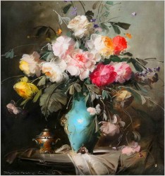 Pałacowe malarstwo! Kwiaty w wazonie - Kömpöczy Balogh Endre (Hungary 1911-1977)