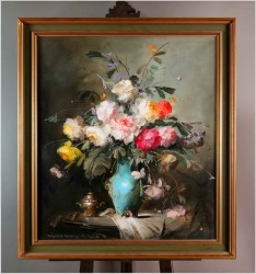 Pałacowe malarstwo! Kwiaty w wazonie - Kömpöczy Balogh Endre (Hungary 1911-1977)