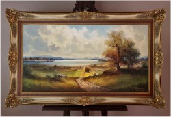 Panoramiczny obraz olejny! Sianokosy - Helmut Stadelhofer *1914