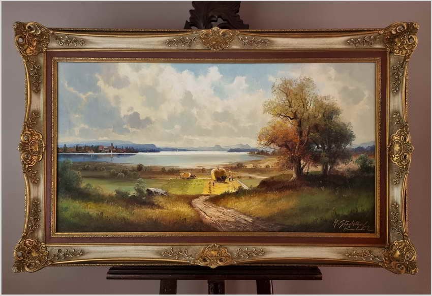 Panoramiczny obraz olejny! Sianokosy - Helmut Stadelhofer *1914