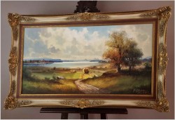 Panoramiczny obraz olejny! Sianokosy - Helmut Stadelhofer *1914