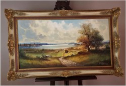 Panoramiczny obraz olejny! Sianokosy - Helmut Stadelhofer *1914