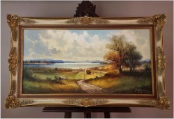 Panoramiczny obraz olejny! Sianokosy - Helmut Stadelhofer *1914